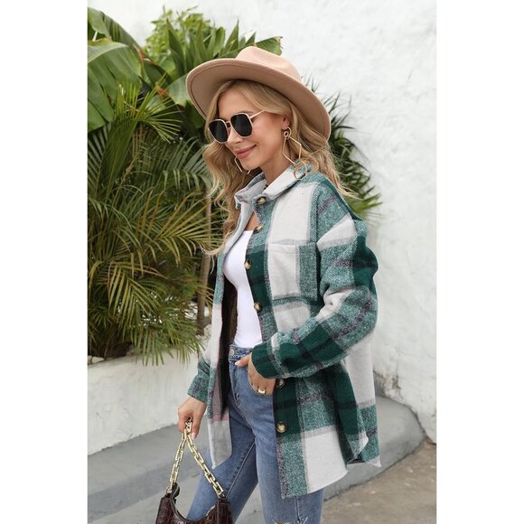 Women's Flannel Plaid Shirt Long Sleeve Boyfriend Style Oversized Shacket - Picture 3 of 5